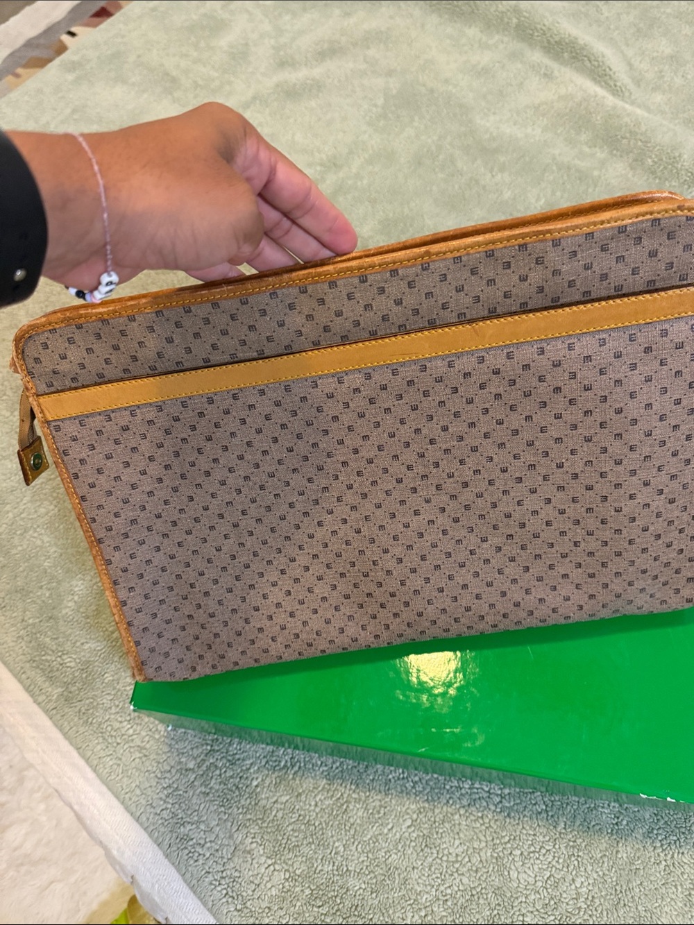 ELIANA FIRENZE Brown Canvas Travel Pouch with Tan Trim - Picture 6 of 8